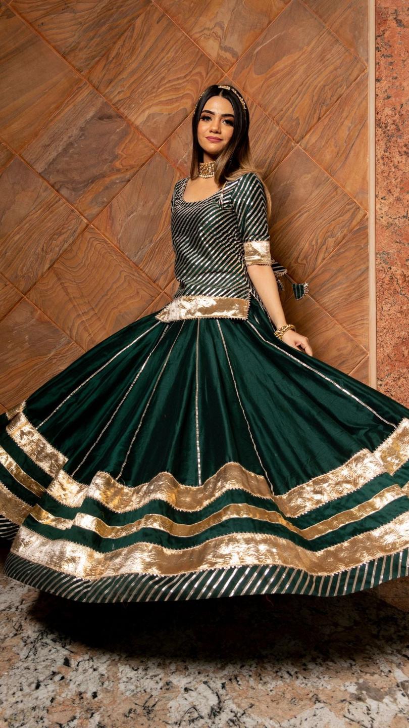 baisa-dark-green-cotton-silk-lehenga-set-11423037GR, Women Indian Ethnic Clothing, Cotton Silk Lehenga Choli