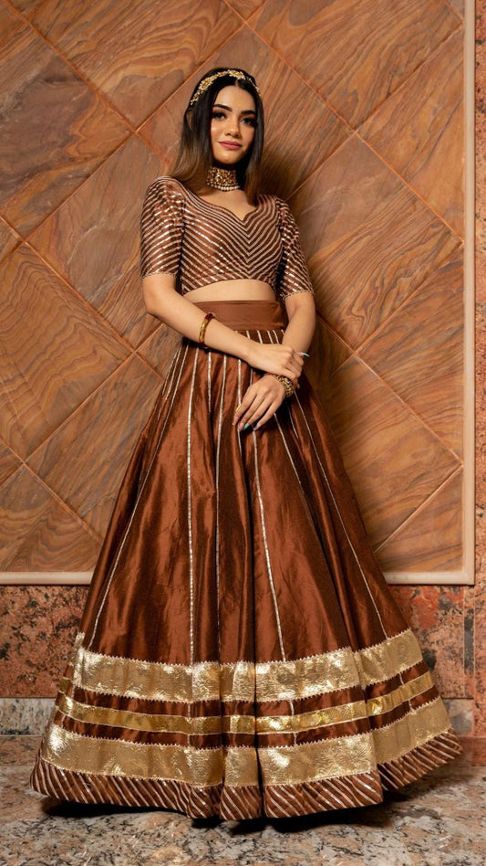 bani-thani-brown-cotton-silk-lehenga-set-11423038BR, Women Indian Ethnic Clothing, Cotton Silk Lehenga Choli