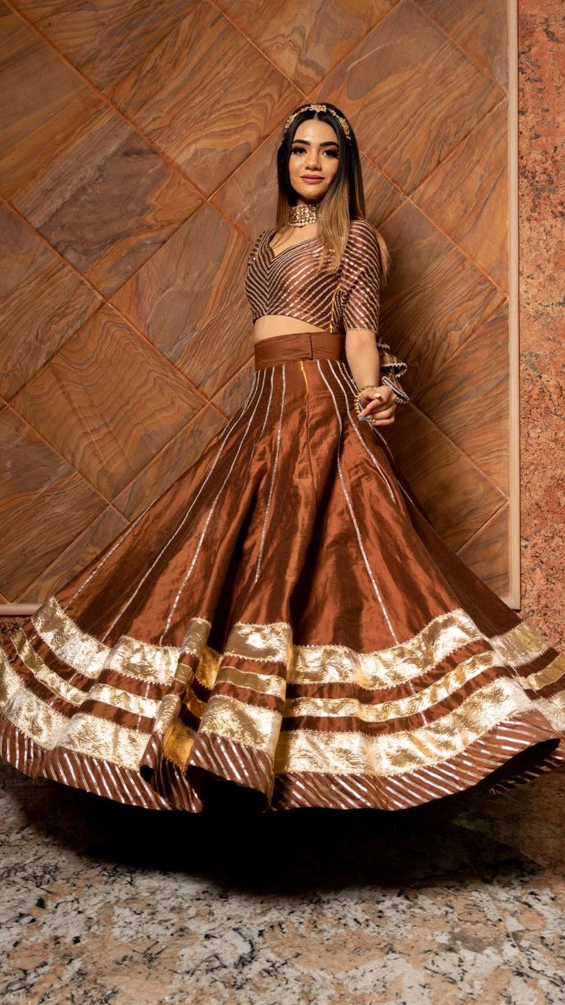 bani-thani-brown-cotton-silk-lehenga-set-11423038BR, Women Indian Ethnic Clothing, Cotton Silk Lehenga Choli