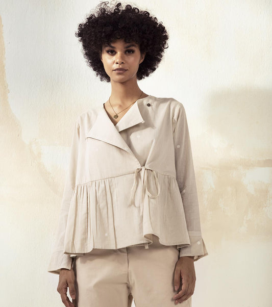 beige-full-sleeve-relaxed-cotton-top-with-front-knot-11907057BG, Women Clothing, Cotton Top