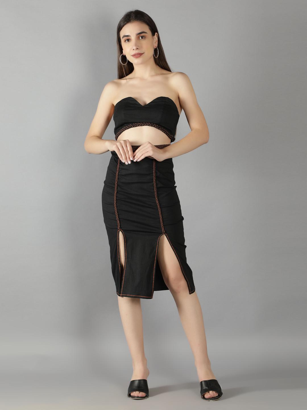 black-beauty-braided-bustier-with-pencil-skirt-teamed-up-with-shoulder-jacket-11740081BK, Women Clothing, Cotton Matching Set