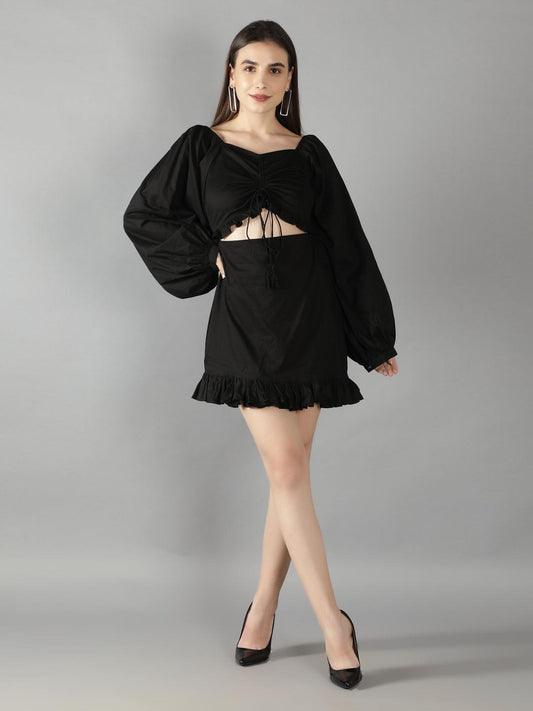 black-beauty-front-waist-cut-out-dress-11704121BK, Women Clothing, Cotton Dress