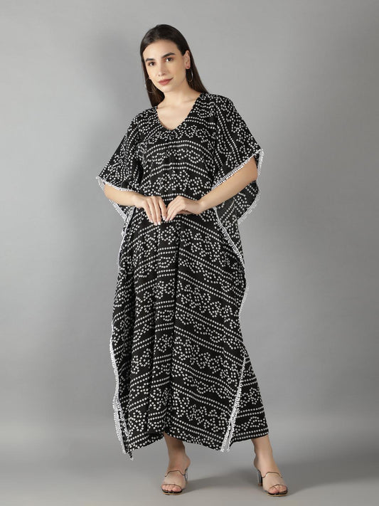 black-bhandej-caftan-with-side-lace-detailing-11721130BK, Women Clothing, Cotton Caftan