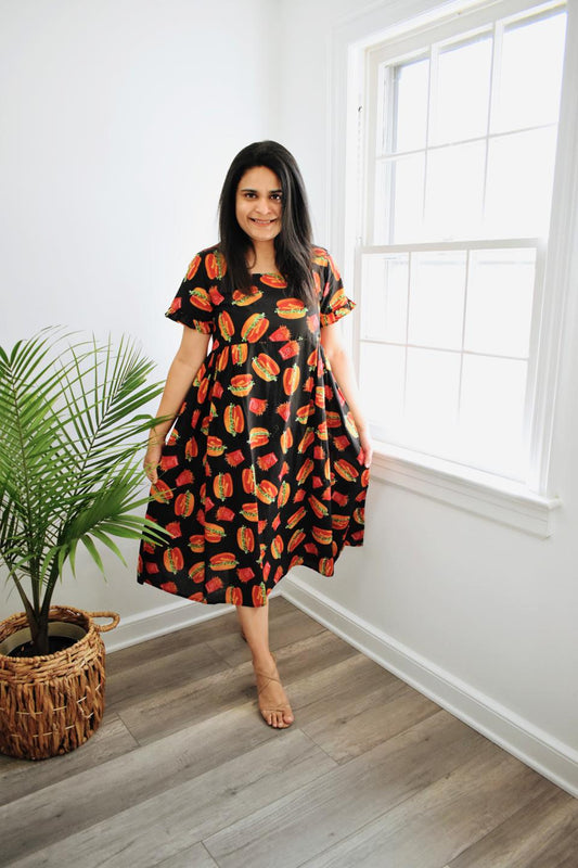 Black Burger Print Dress