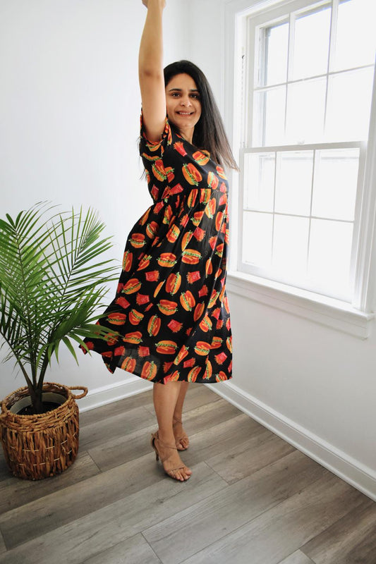 Black Burger Print Dress