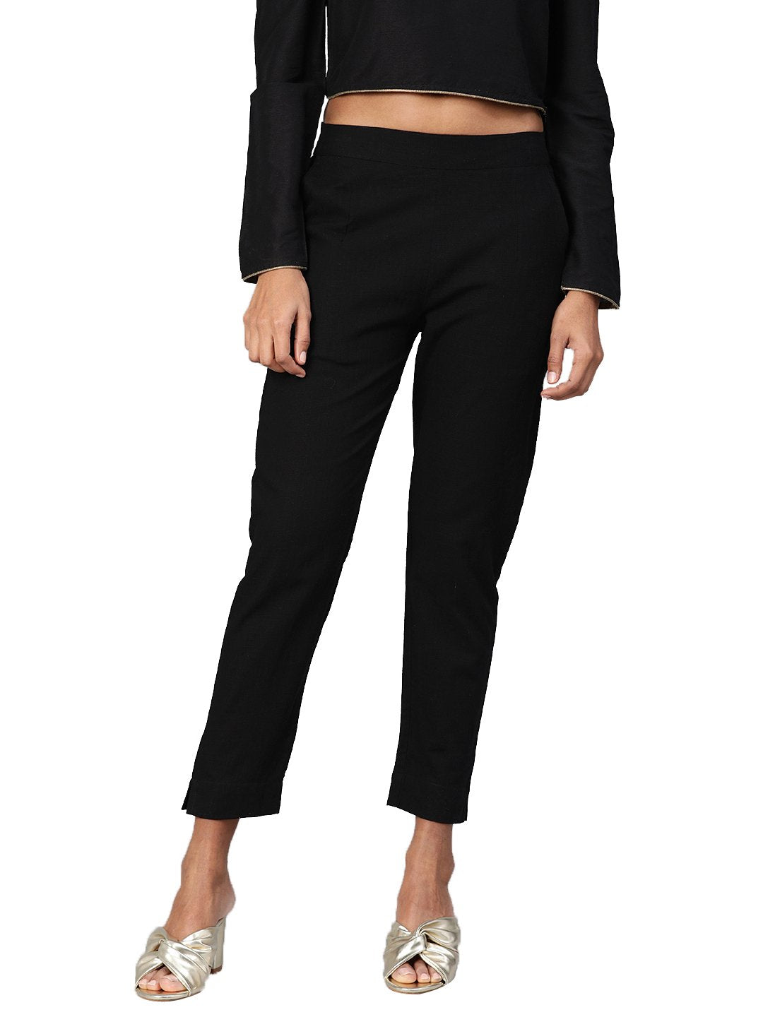 black-casual-trouser-10005014BK, Women Indian Ethnic Clothing, Cotton Pant