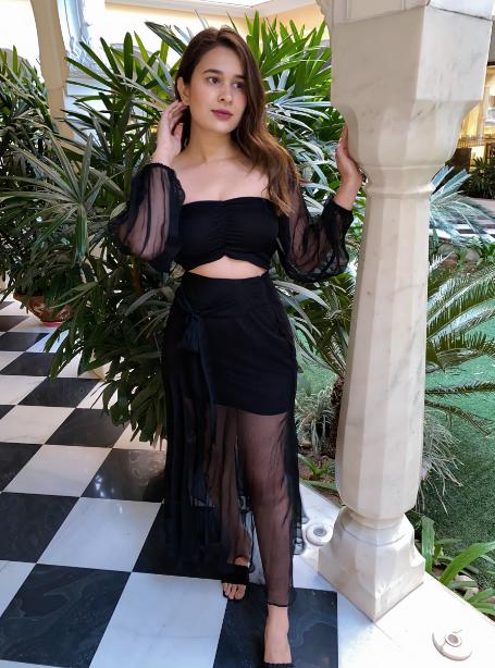 black-chiffon-co-ord-set-11640027BK, Women Clothing, Chiffon Matching Set