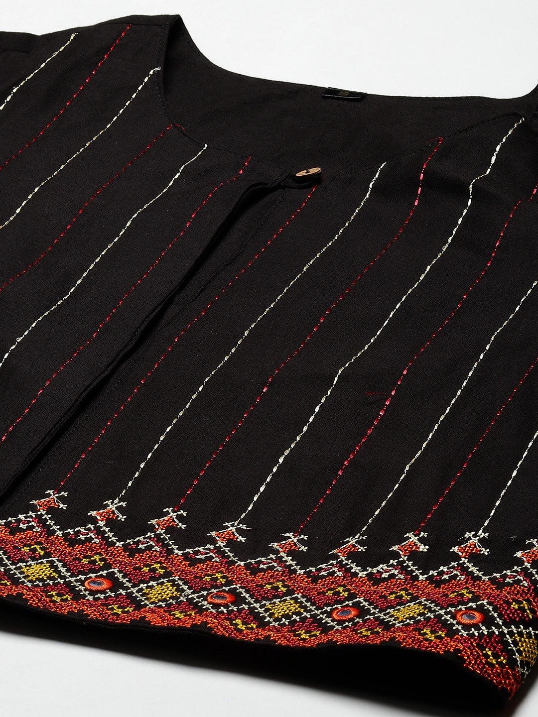 black-ethnic-dress-with-jacket-10104018BK, Women Clothing, Rayon Dress