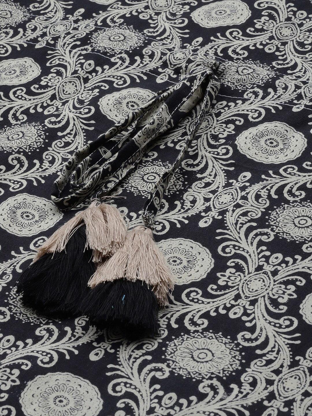 black-ethnic-motifs-printed-caftan-10121049BK, Women Clothing, Cotton Caftan