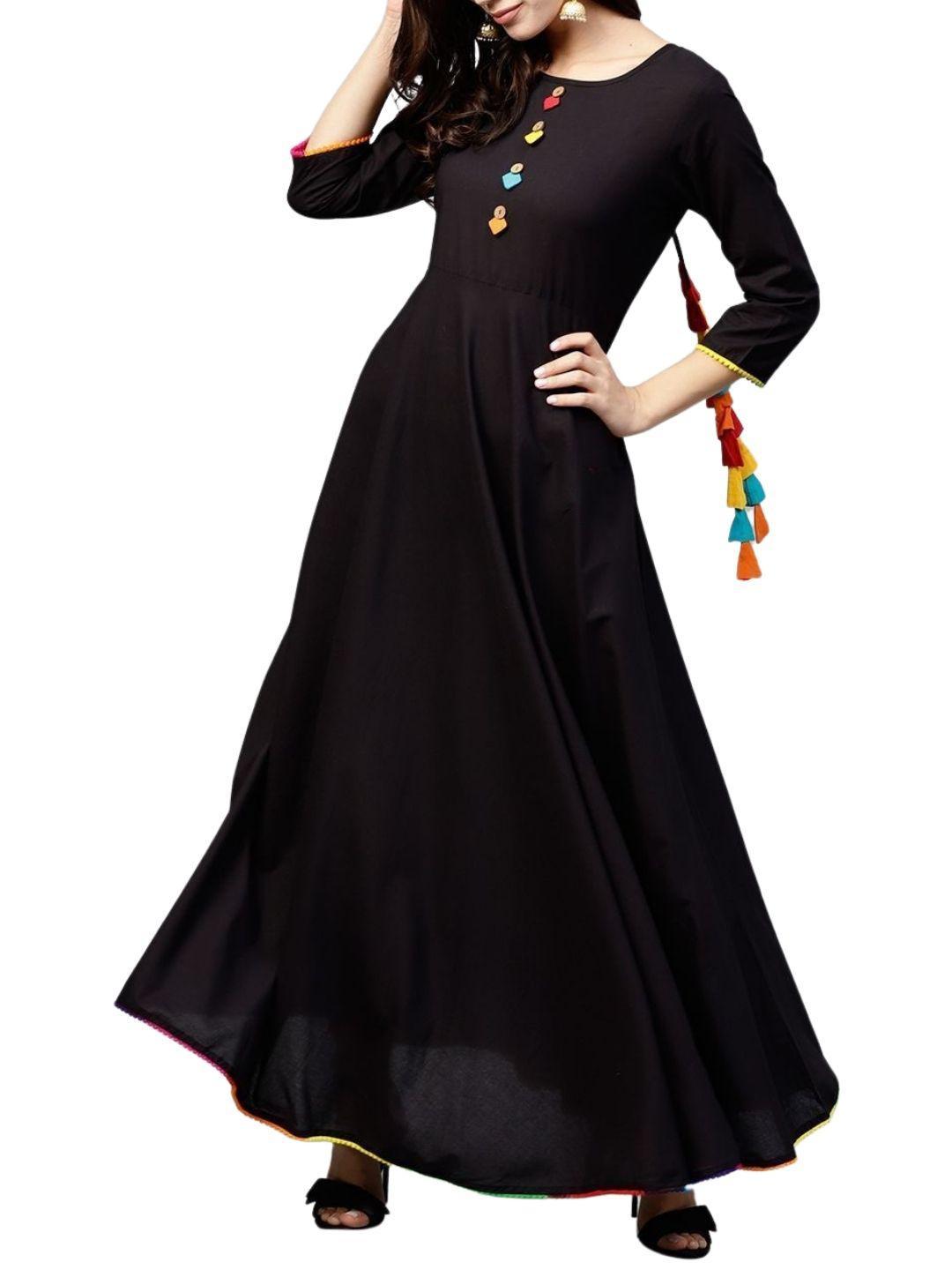 black-maxi-dress-10204012BK, Women Indian Ethnic Clothing, Cotton Dress