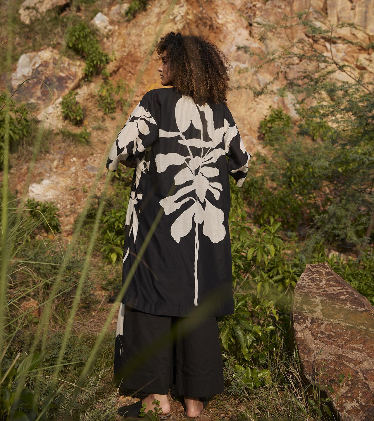 black-off-white-printed-cotton-overlay-11944008BK, Women Clothing, Cotton Shrug