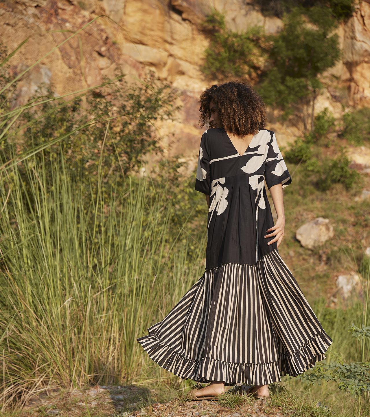 black-off-white-printed-maxi-dress-11904007BK, Women Clothing, Cotton Dress