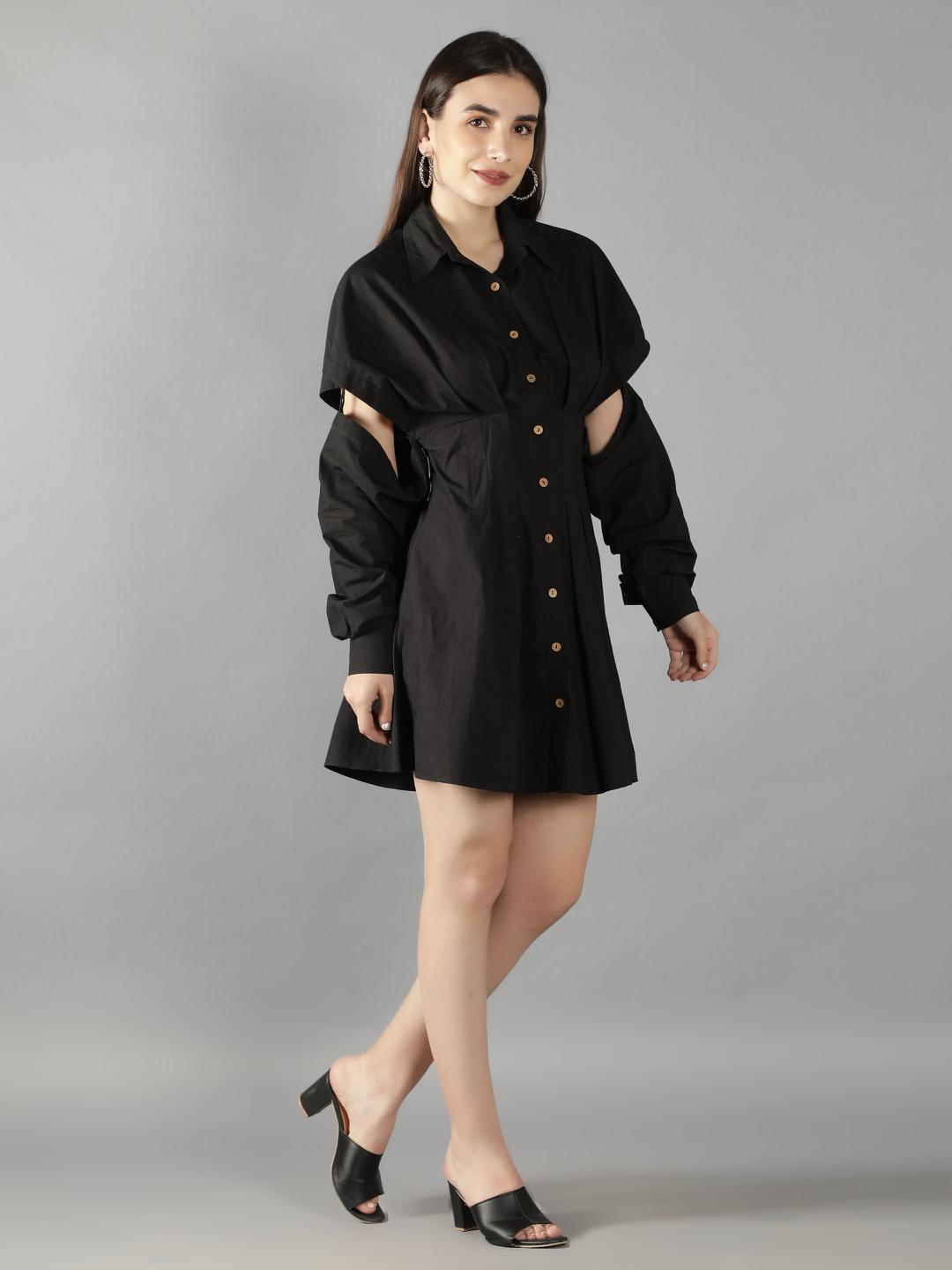 black-onyx-sleeve-cut-out-dress-11704079BK, Women Clothing, Cotton Dress