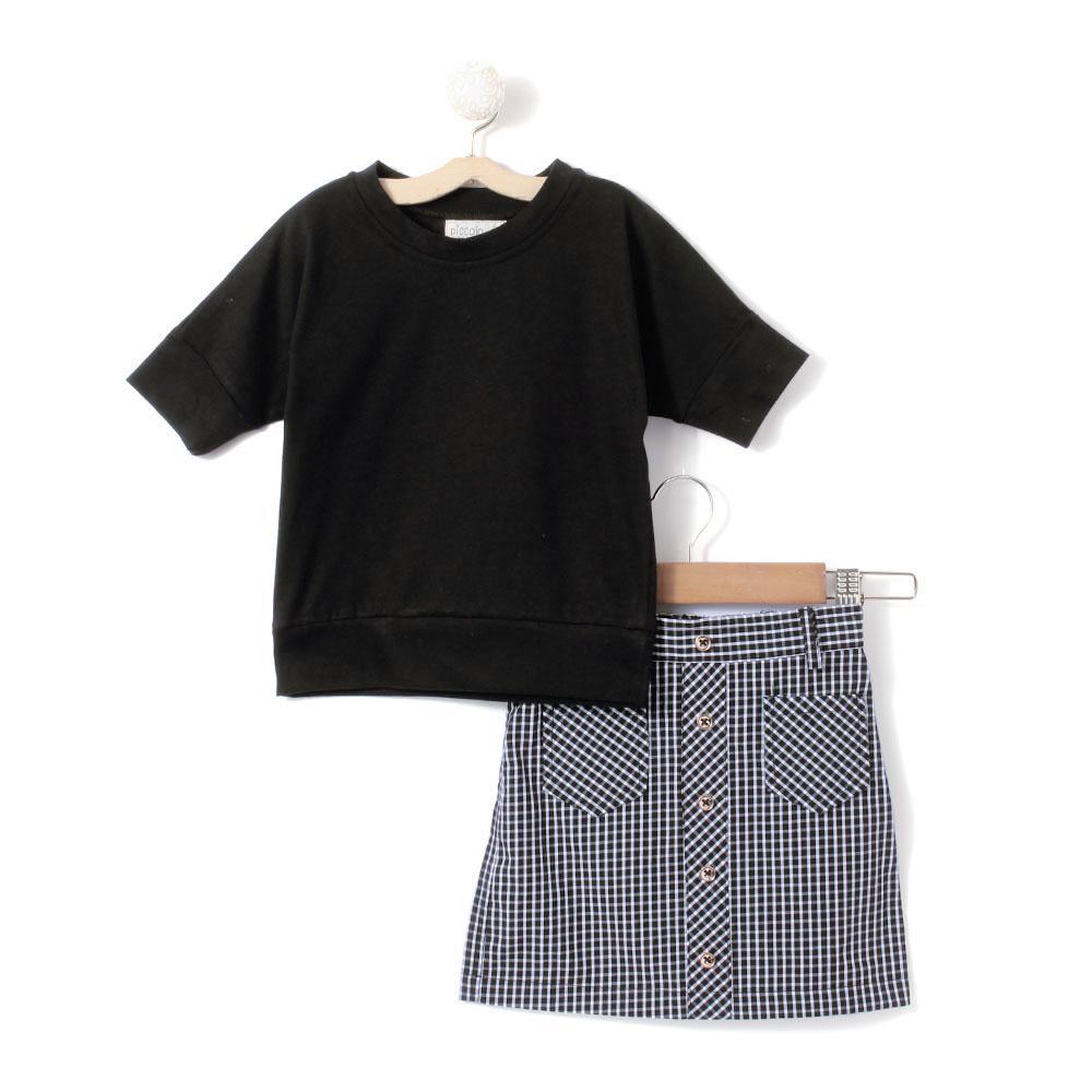 black-top-and-stripe-style-skirt-set-10513034BK, Kids Clothing, Cotton Girl Skirt Set