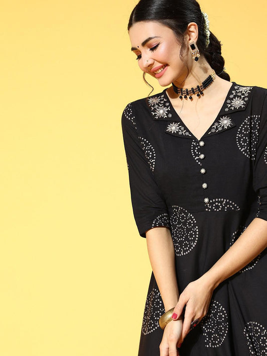 Plus Size Black Floral Ethnic Dress Online in India | Amydus