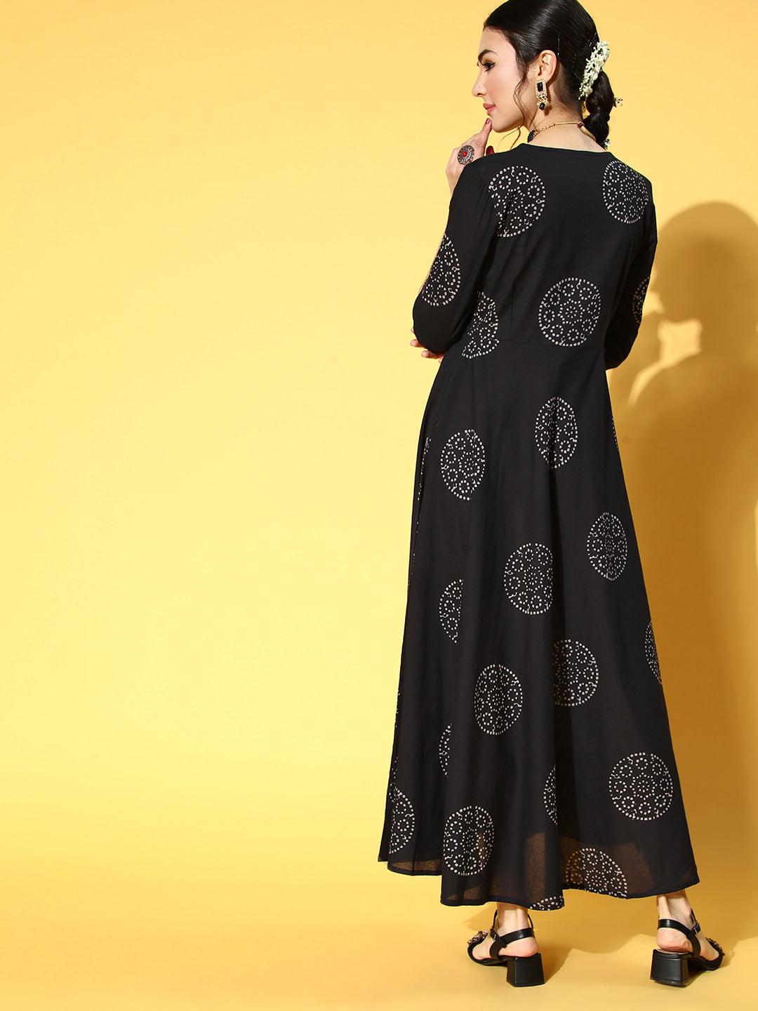 black-white-ethnic-print-dress-10104108BK, Women Clothing, Cotton Dress