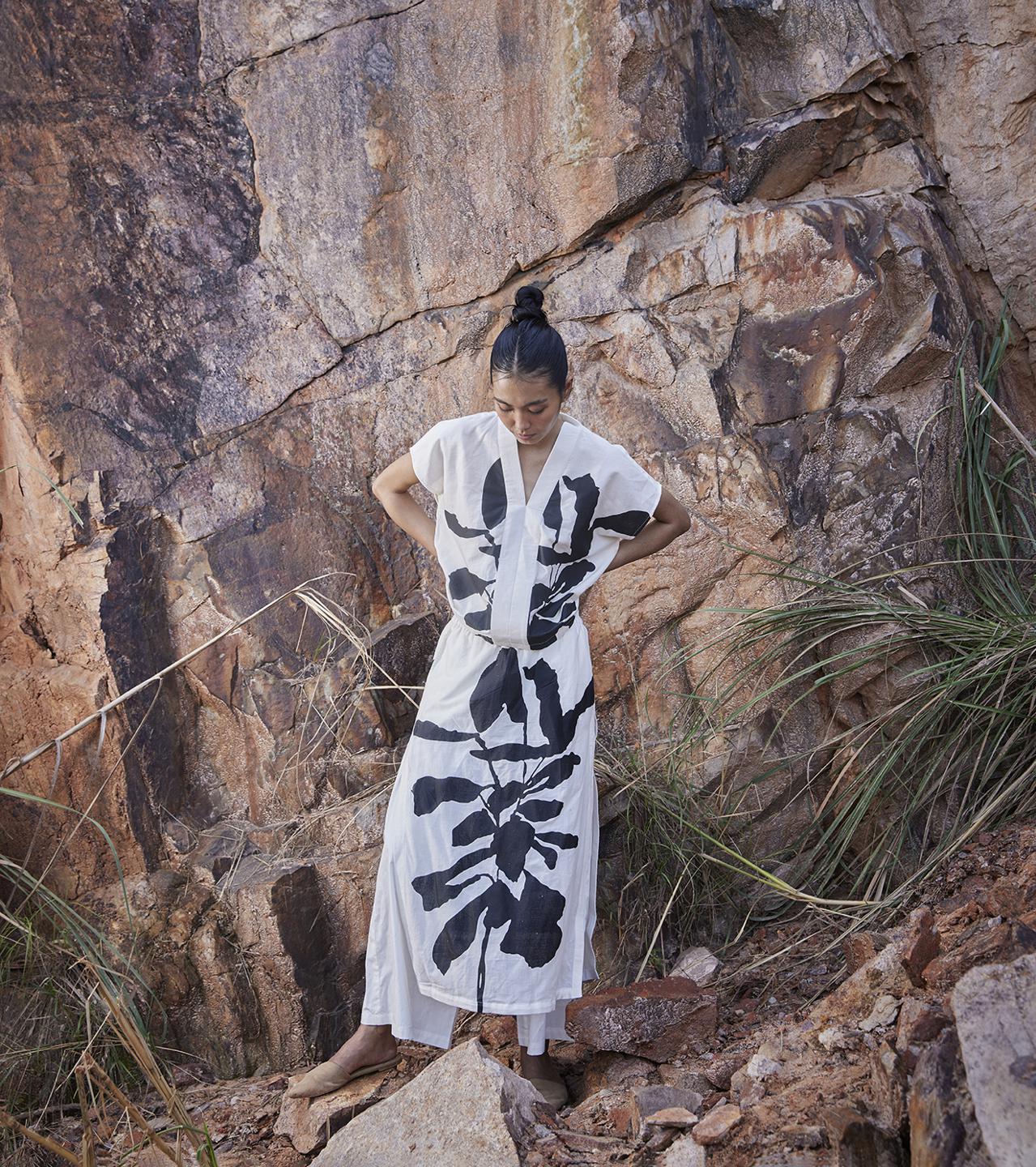 black-white-kimono-inspired-cotton-top-11907017BK, Women Clothing, Cotton Top