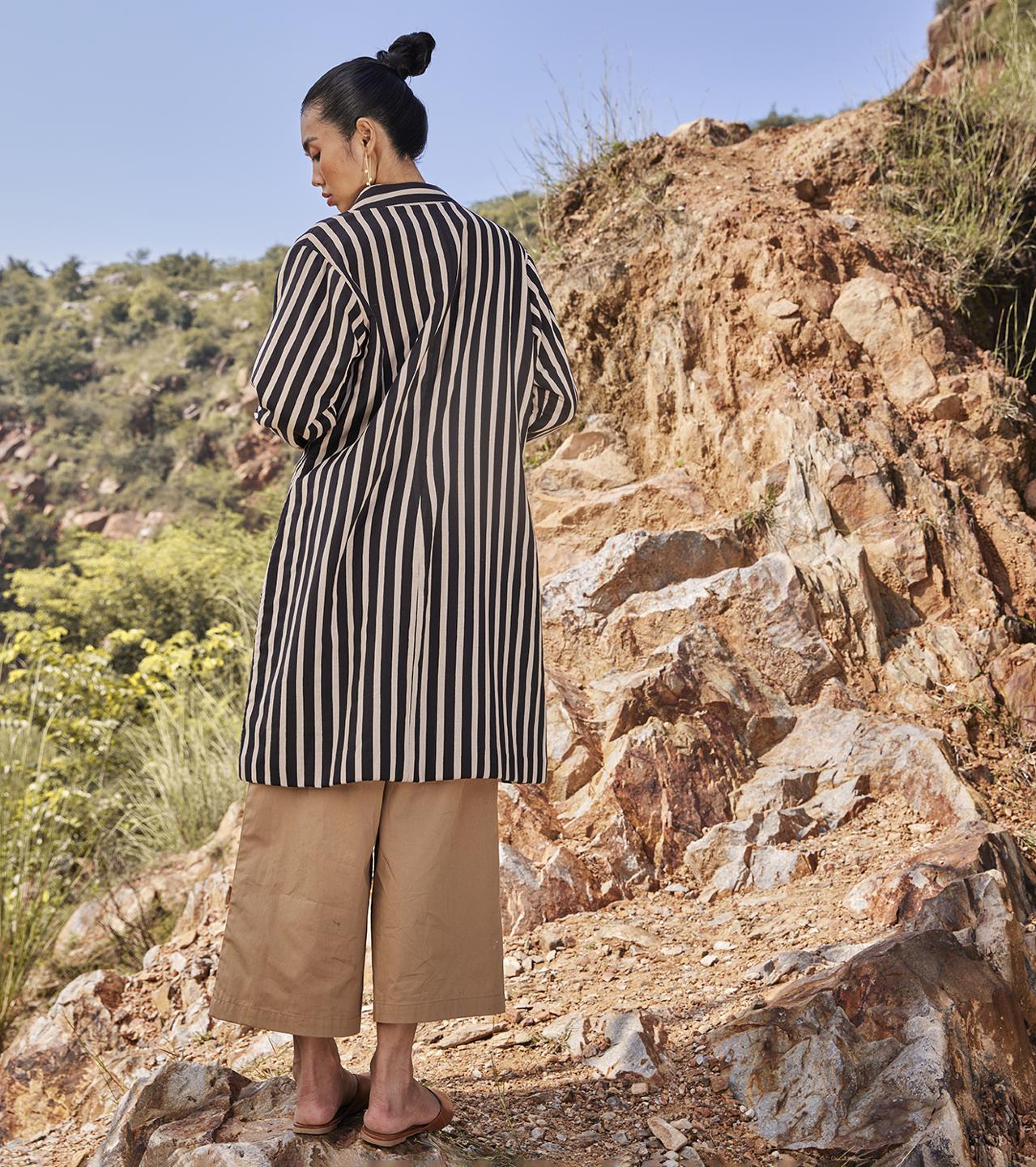 black-white-knee-length-handcrafted-jacket-11948020BK, Women Clothing, Cotton Jacket