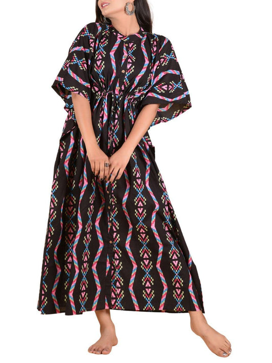 black-zigzag-3in1-caftan-dress-10921042BK, Women Clothing, Cotton Caftan, Cotton Black ZigZag 3in1 Caftan Dress