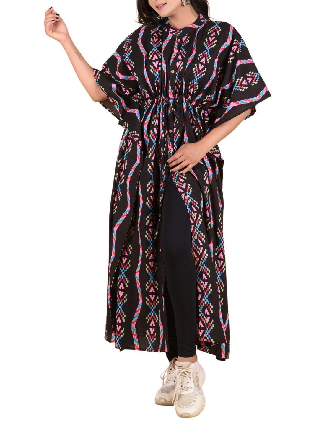 black-zigzag-3in1-caftan-dress-10921042BK, Women Clothing, Cotton Caftan, Cotton Black ZigZag 3in1 Caftan Dress