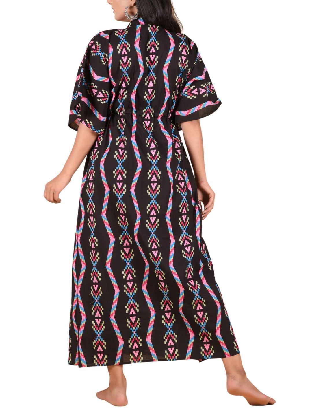 black-zigzag-3in1-caftan-dress-10921042BK, Women Clothing, Cotton Caftan, Cotton Black ZigZag 3in1 Caftan Dress