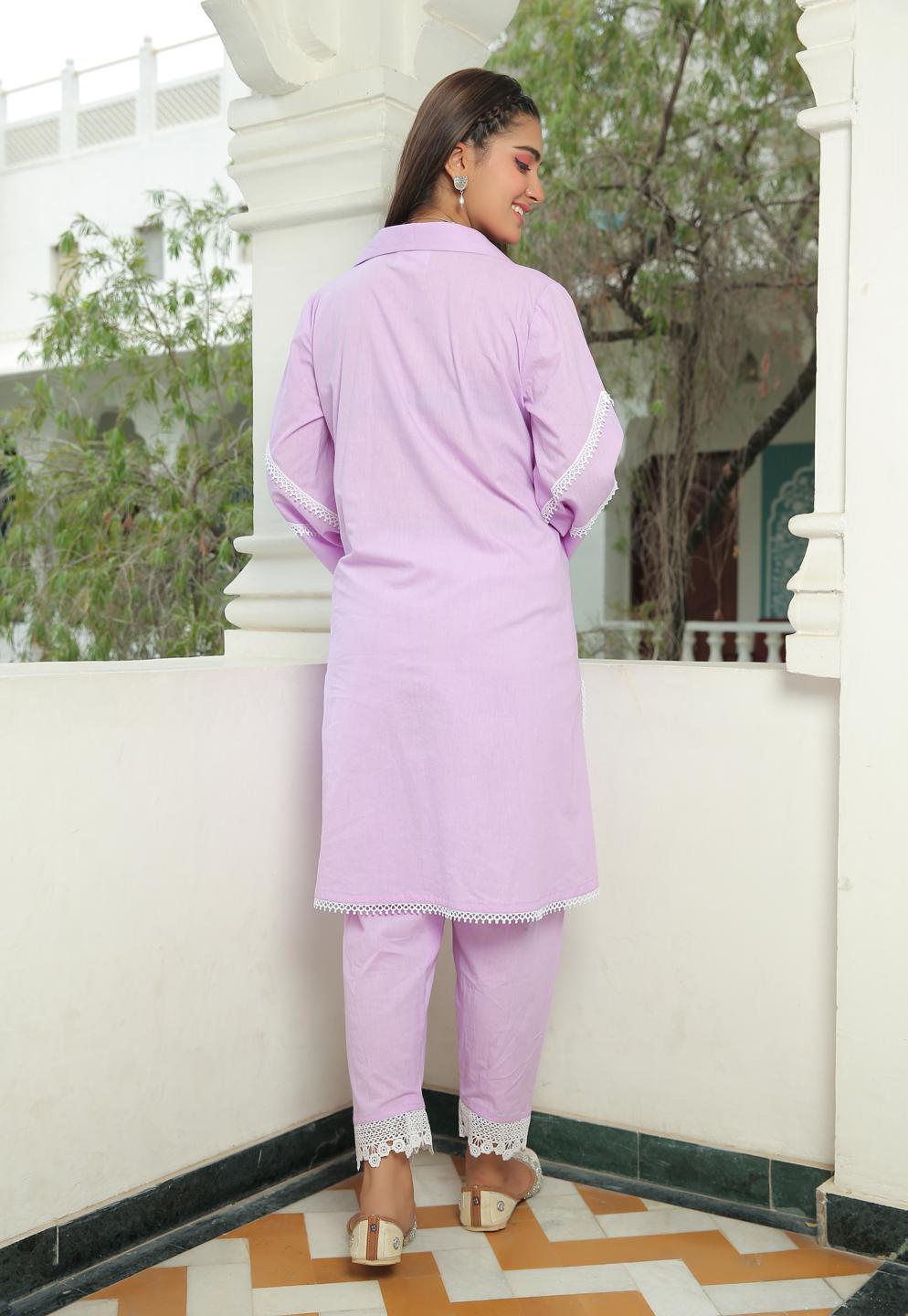 bloom-lilac-kurta-with-pant-set-11702059PR, Women Indian Ethnic Clothing, Cotton Kurta Set