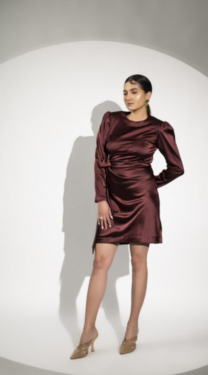 bloora-satin-short-dress-11604030RD, Women Clothing, Satin Dress