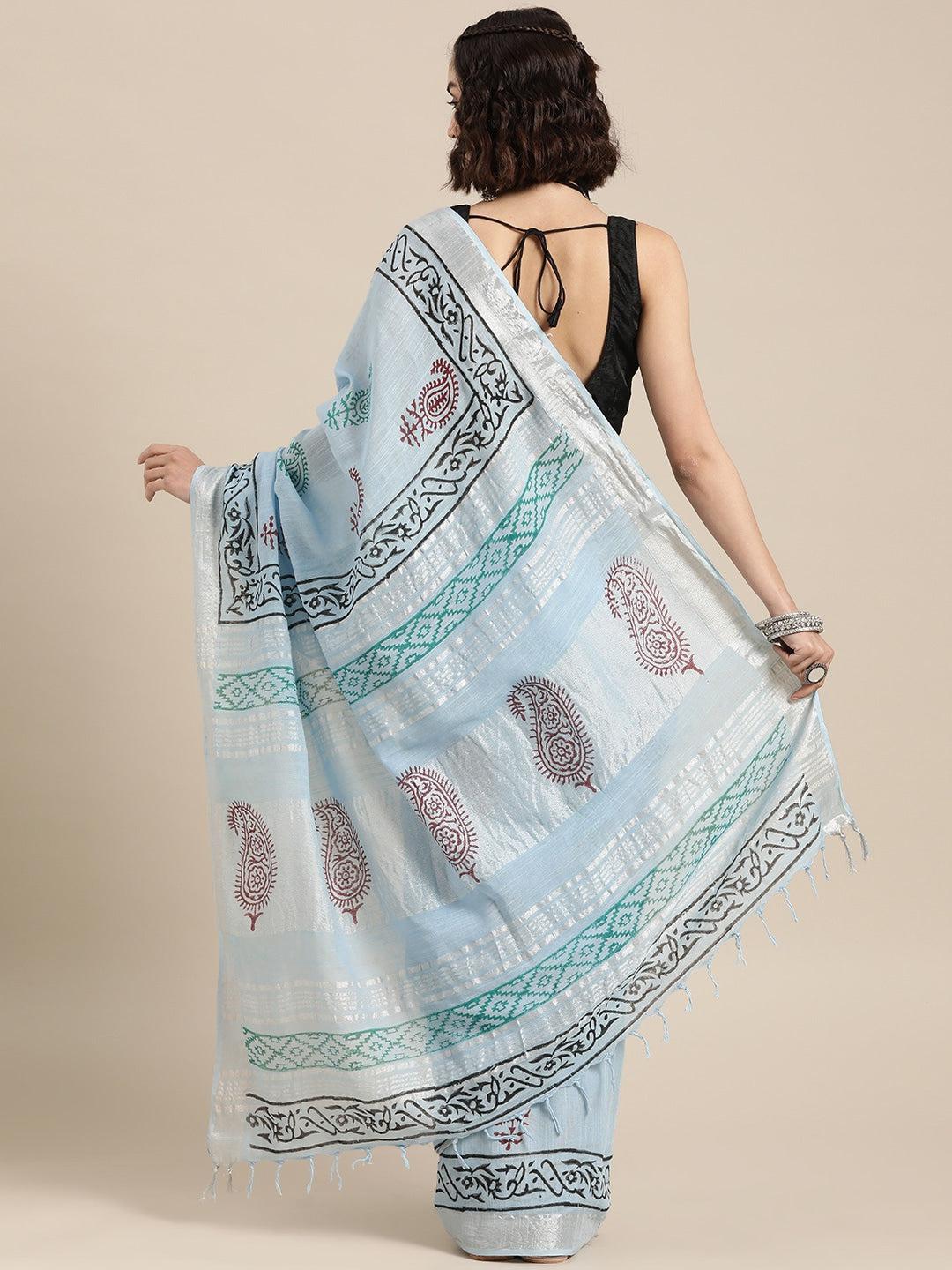 blue-brown-ethnic-motifs-zari-saree-10122067BL, Women Indian Ethnic Clothing, Cotton Saree