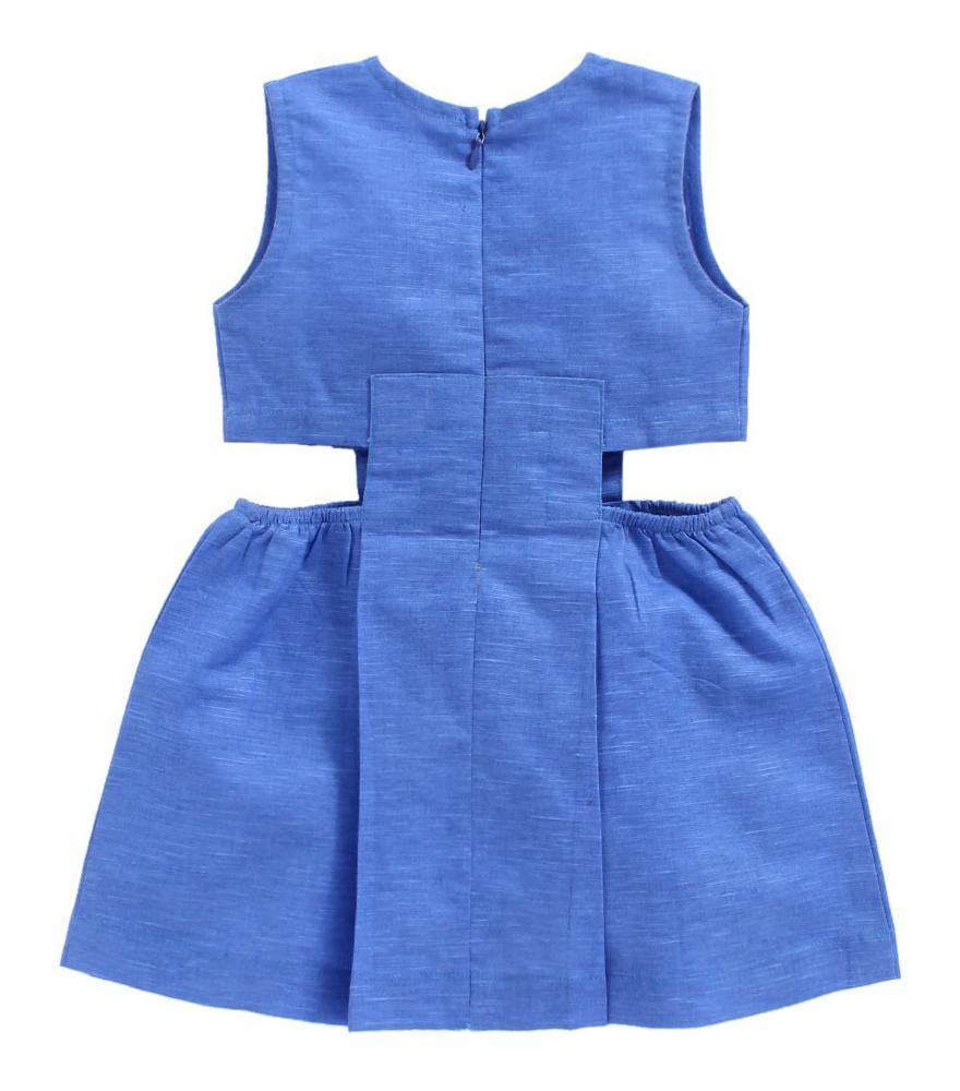 blue-button-applique-sleeveless-dress-10510036BL, Kids Clothing, Linen Girl Dress