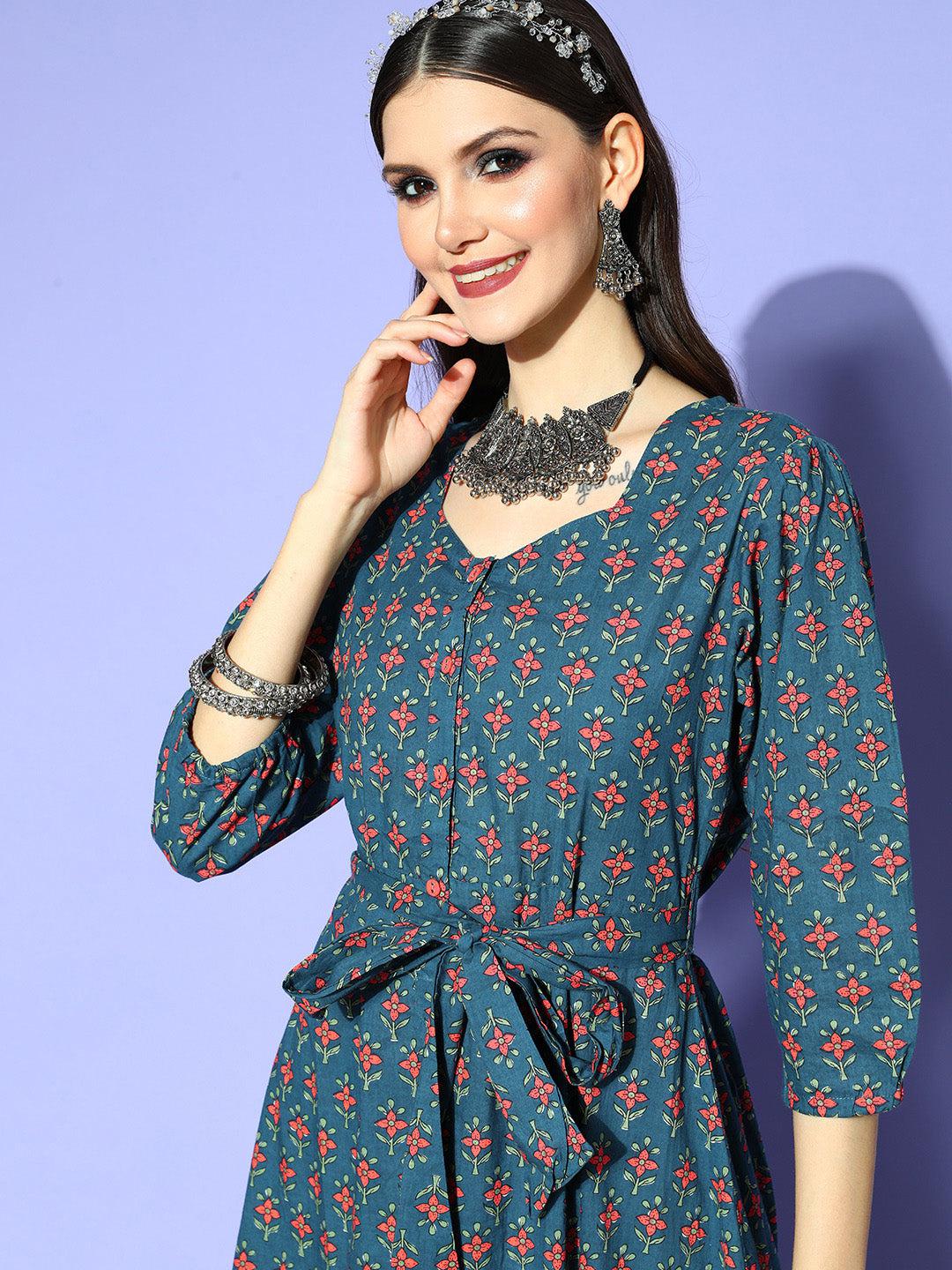 blue-ethnic-cotton-dress-10104160BL, Women Clothing, Cotton Dresses