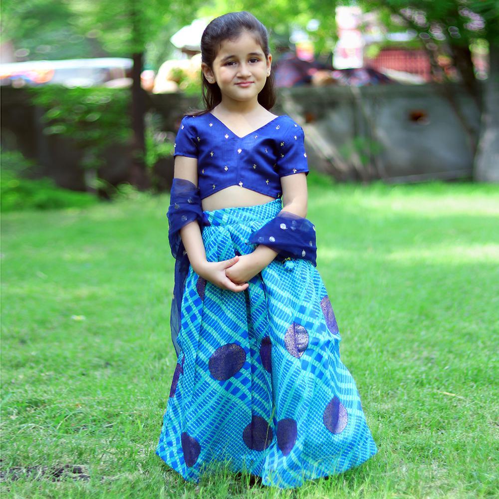 blue-lehenga-and-blouses-set-10509002PK, Kids Clothing, Blended,Cotton Girl Lehenga Set