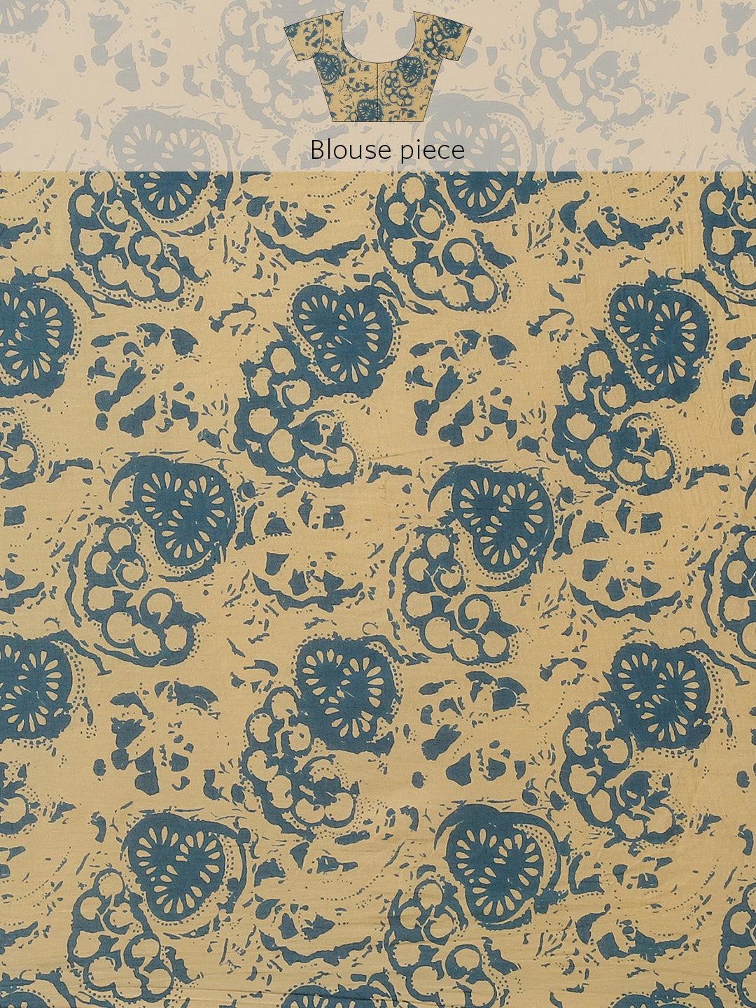 blue-printed-saree-10122058BL, Women Indian Ethnic Clothing, Cotton Saree