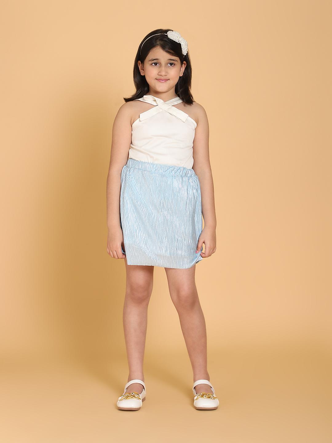 blue-skirt-with-stylish-off-white-top-10510102BL, Kids Clothing, Modal Girl Dress