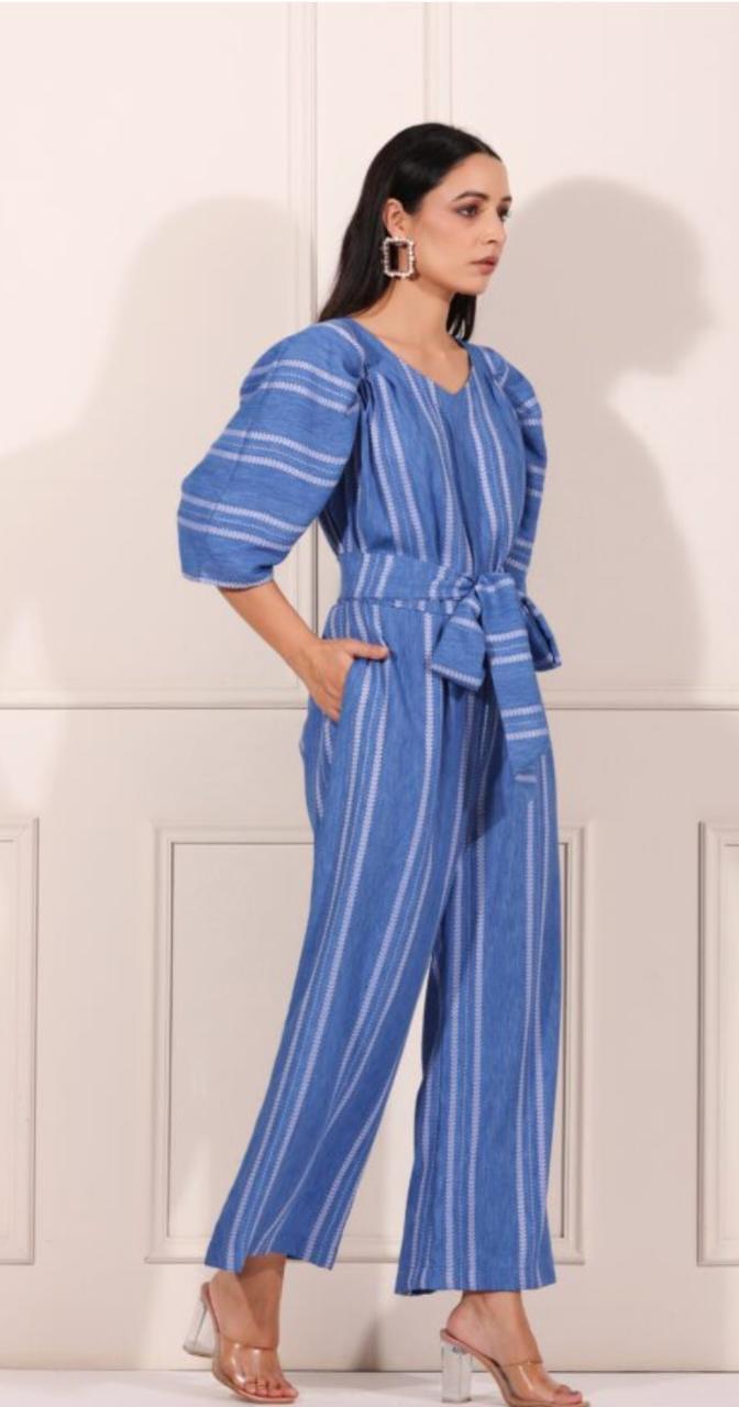 blue-striped-jump-suit-11624015BL, Women Clothing, Cotton Jumpsuit