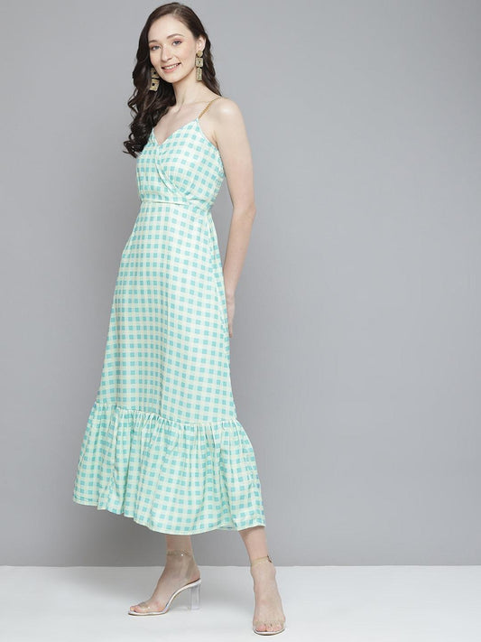 blue-yellow-check-strappy-maxi-10704005BL, Women Clothing, Poly Moss Dress