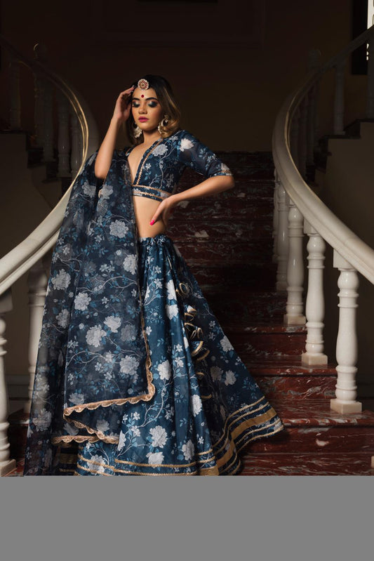 bluebell-modal-chanderi-lehenga-set-11423003BL, Women Indian Ethnic Clothing, Modal Chanderi Lehenga Choli