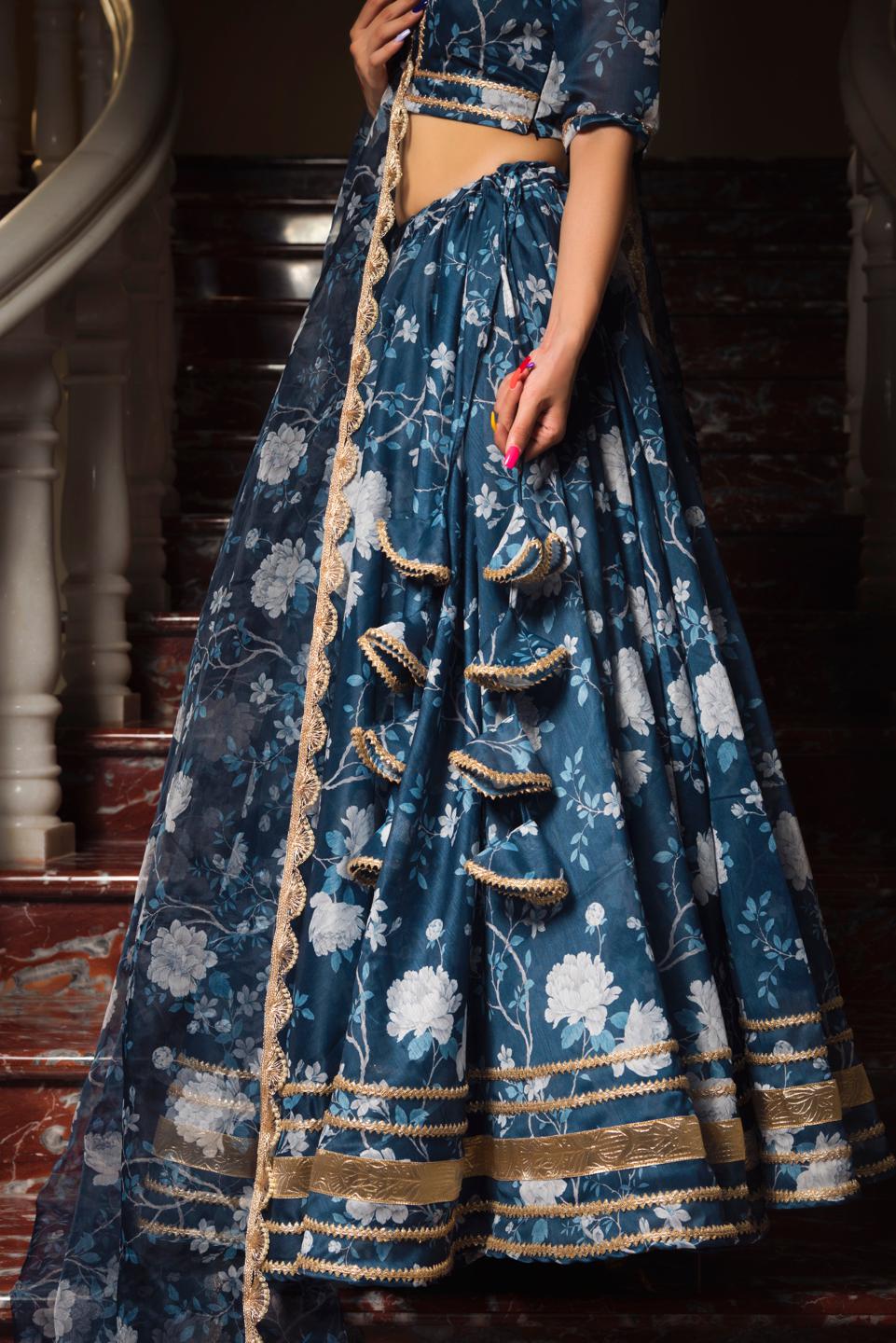 bluebell-modal-chanderi-lehenga-set-11423003BL, Women Indian Ethnic Clothing, Modal Chanderi Lehenga Choli