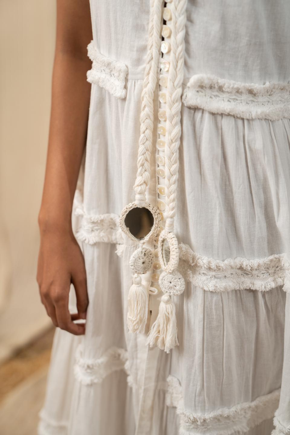 braided-white-maxi-11804032WH, Women Clothing, Cotton Dress