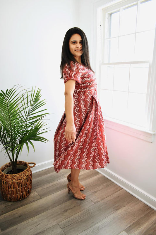 Brown Lehriya Cotton Dress