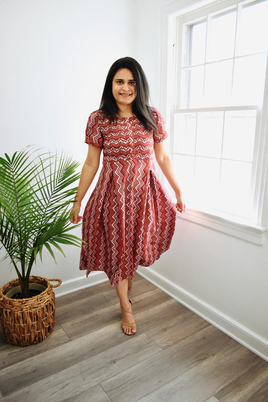 Brown Lehriya Cotton Dress