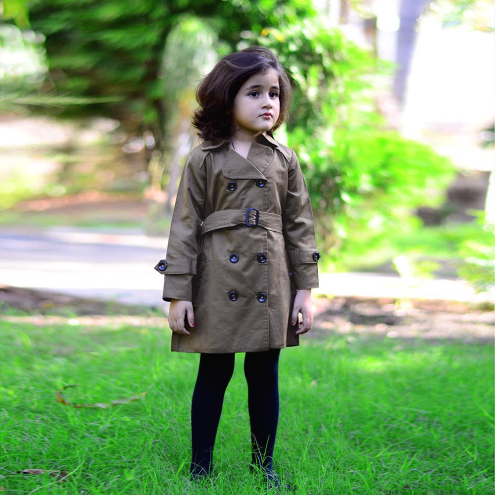 brown-shirt-dress-with-belt-10510043GR, Kids Clothing, Cotton,Modal Girl Dress