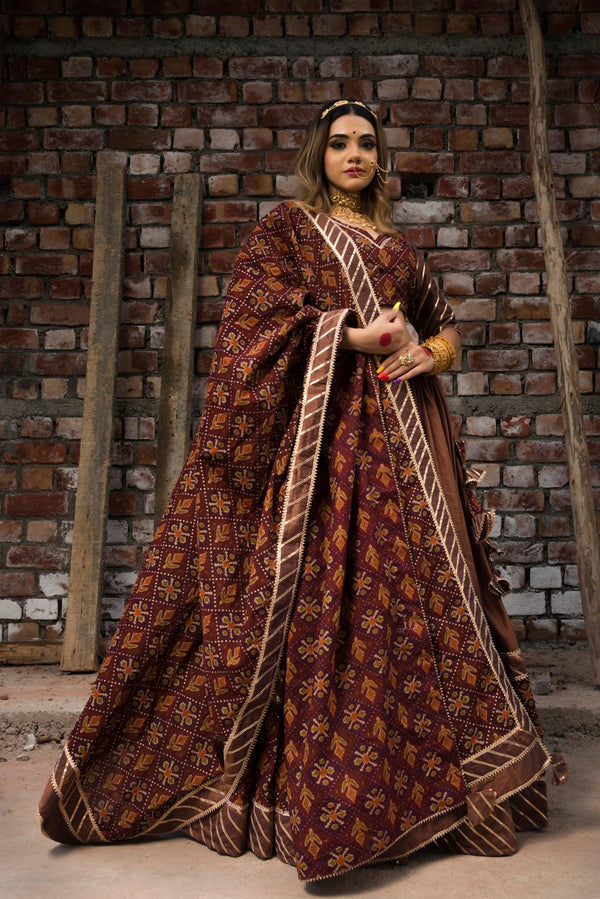 Chhaya Brown Gujarati Lehenga Set Fledgling Wings