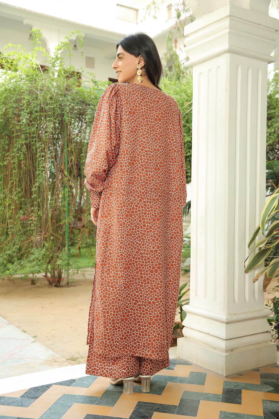 copper-brown-bubble-print-bichrome-top-11707007BR, Women Clothing, Cotton Top