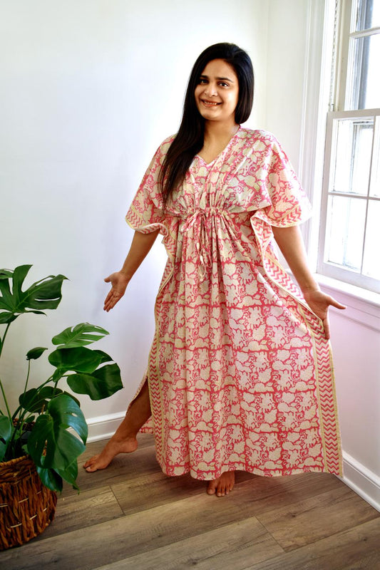 Coral HandBlock Long Caftan