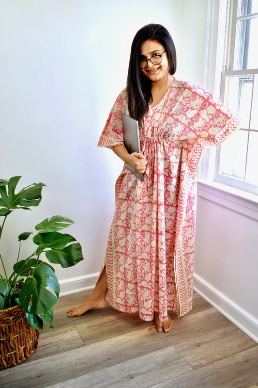Coral HandBlock Long Caftan