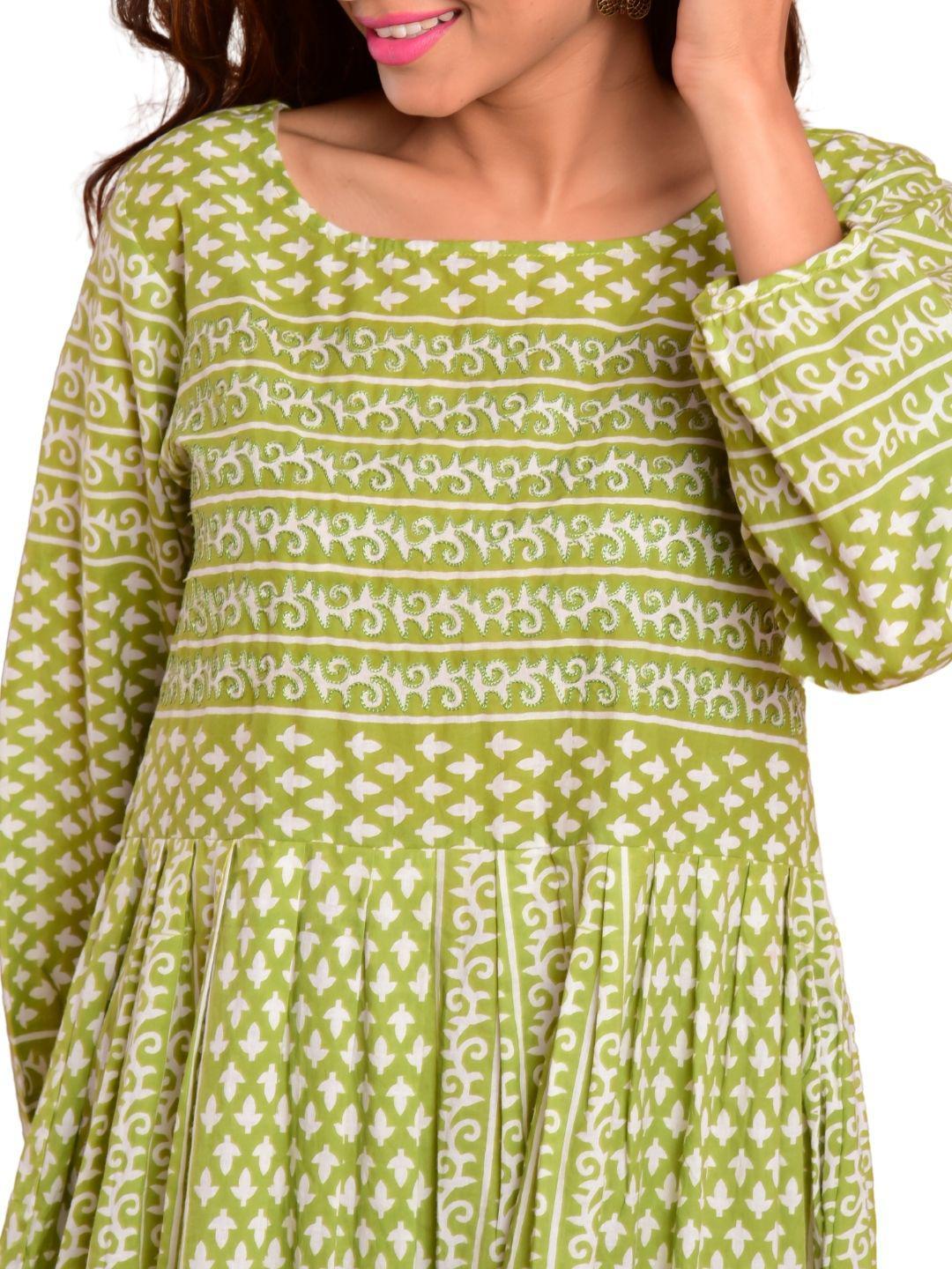 cotton-green-aari-work-dress-10904026GR, Women Clothing, Cotton Dress, Cotton Green Aari Work Dress Combo