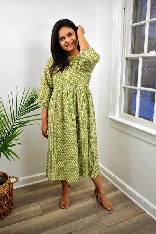 Cotton Green Aari Work Dress