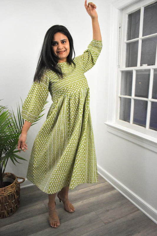 Cotton Green Aari Work Dress