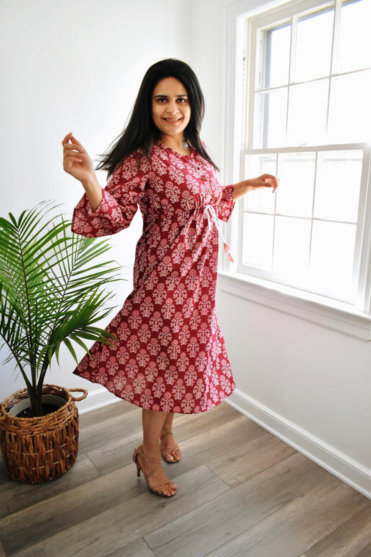 Cotton Maroon Flower Dress