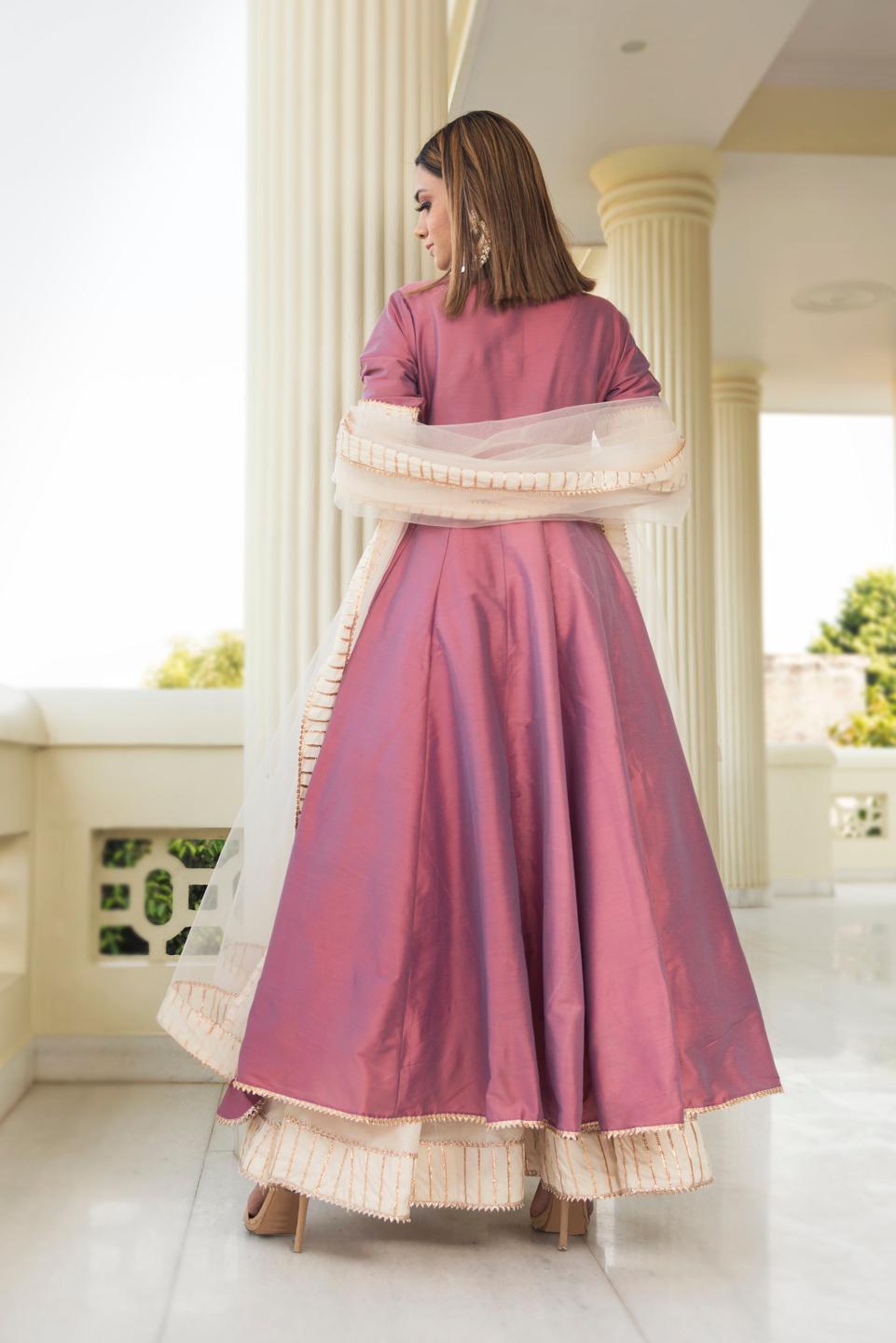 cotton-silk-purple-angrakha-11403187PR, Women Indian Ethnic Clothing, Cotton Silk Kurta Set Dupatta